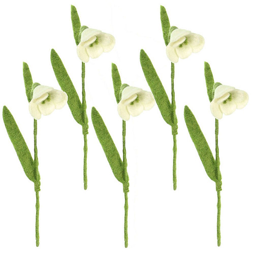 Vilt Bloemen - Sneeuwklokjes Wit  - Set 5 stuks - 25cm - Fairtrade Homedecoratie