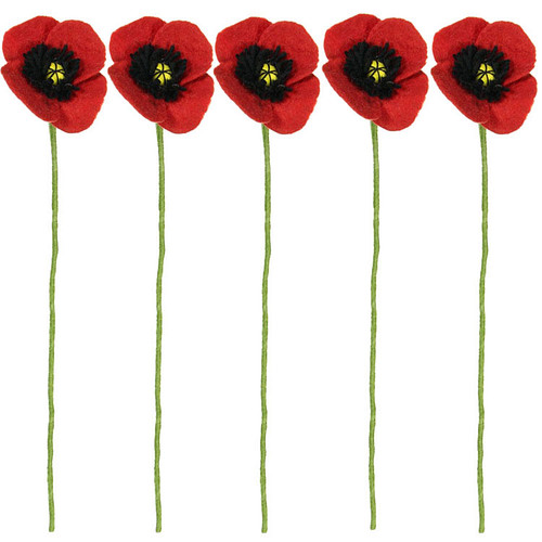 Vilt Bloemen - Klaprozen Rood Poppy  - Set 5 stuks - 40cm - Fairtrade Homedecoratie