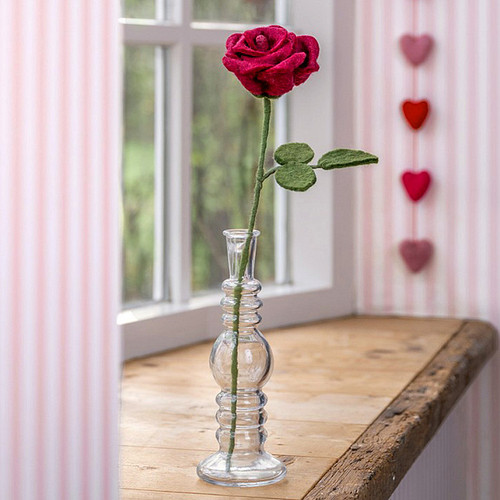 Bloem Wolvilt - Roos - Bordeaux - 42cm - Duurzaam & Fairtrade Homedecoratie