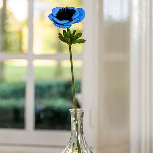 Bloem Wolvilt - Anemoon Blauw - Homedeco - Handmade&Fairmade - 40cm 