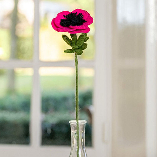Bloem Wolvilt - Anemoon Fuchsia - Homedeco - Handmade&Fairmade - 40cm 