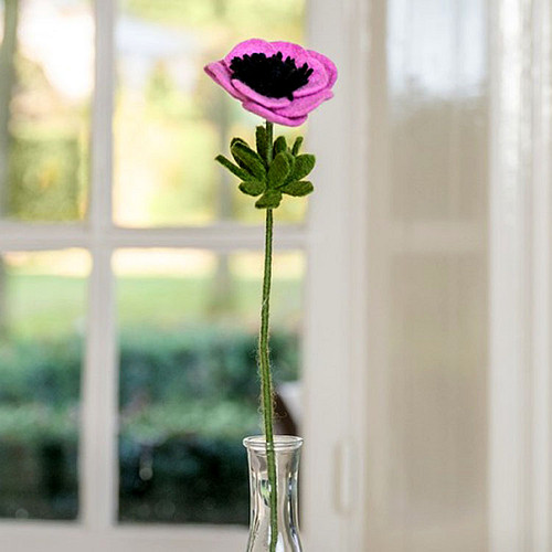 Bloem Wolvilt - Anemoon Roze - Homedeco - Handmade&Fairmade - 40cm 