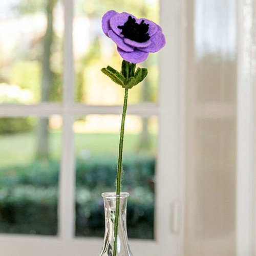 Bloem Wolvilt - Anemoon Lila - Homedeco - Handmade&Fairmade - 40cm 