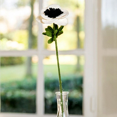 Bloem Wolvilt - Anemoon Wit - Homedeco - Handmade&Fairmade - 40cm 