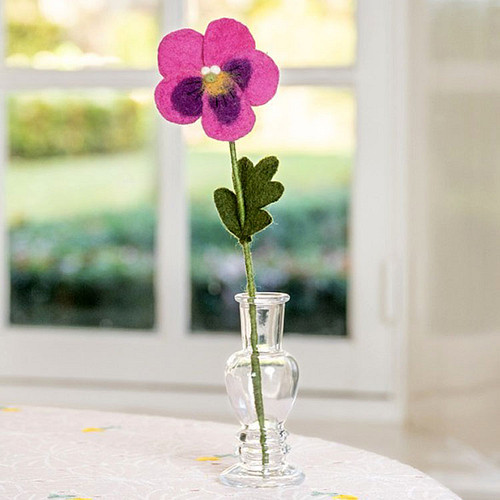 Bloem Wolvilt - Viooltje Fuchsia - Handmade-Fairtrade - Homedeco - 30cm