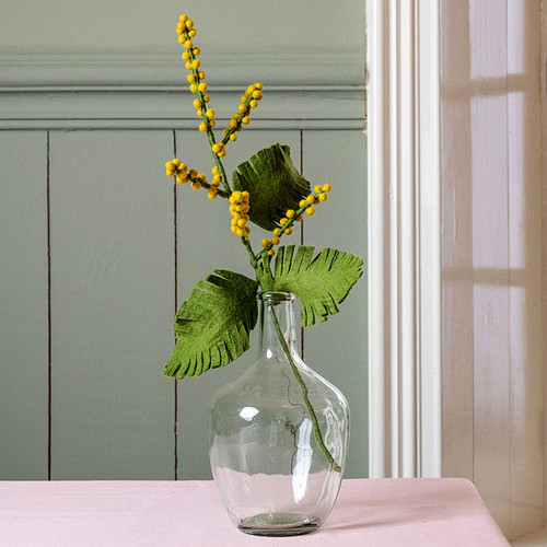 Bloem/Tak Wolvilt - Mimosa - Groen/Geel - Handmade-Fairtrade - Homedeco - 50cm