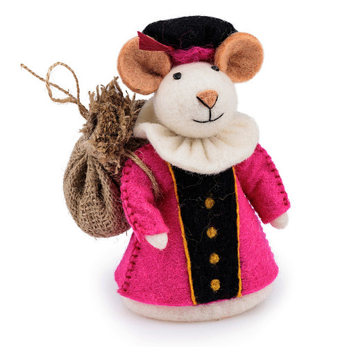 Pietermuis Vilt Fairtrade - Piet Fuchsia met Jute Zak - Fuchsia & Creme & Zwart - 18cm