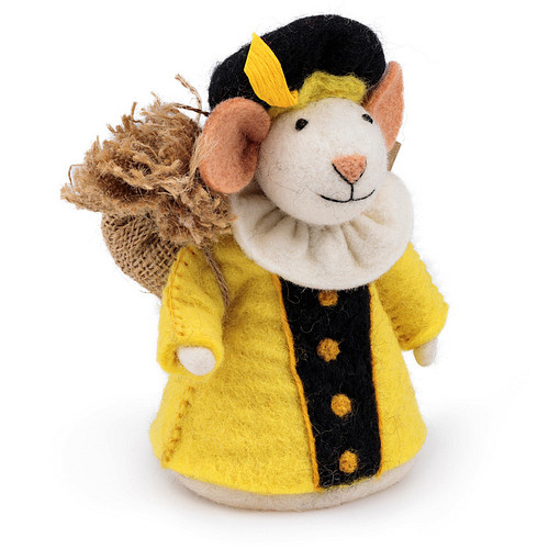 Pietermuis Vilt Fairtrade - Piet Geel met Jute Zak - Geel & Creme & Zwart - 18cm