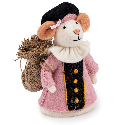 Pietermuis Vilt Fairtrade - Piet Lichtroze met Jute Zak - Lichtroze & Creme & Zwart - 18cm