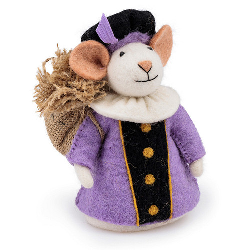 Pietermuis Vilt Fairtrade - Piet Lila met Jute Zak - Lila & Creme & Zwart - 18cm