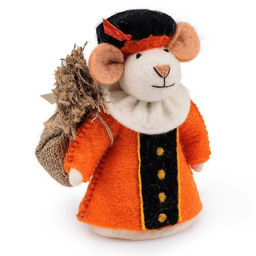 Pietermuis Vilt Fairtrade - Piet Oranje met Jute Zak - Oranje & Creme & Zwart - 18cm