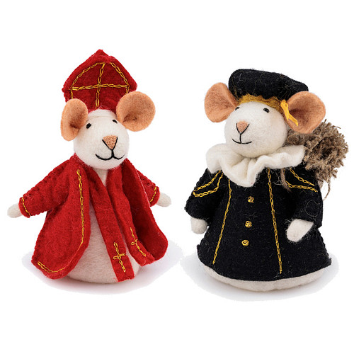 Vilten Sintermuis en  Hoofdpiet met Jute Zak  -  18cm