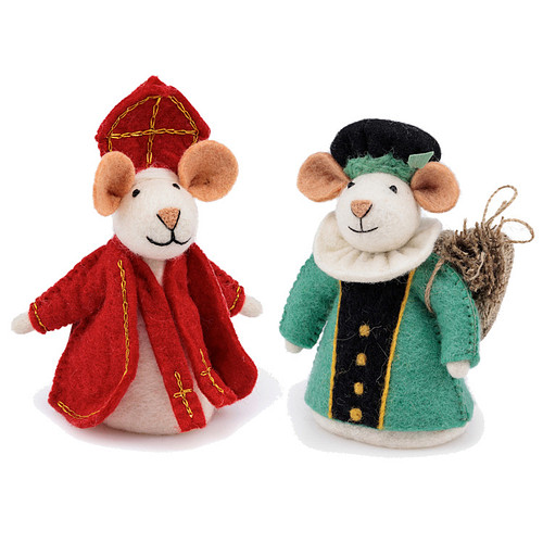 Vilten Sintermuis en  Piet Turquoise met Jute Zak  -  18cm