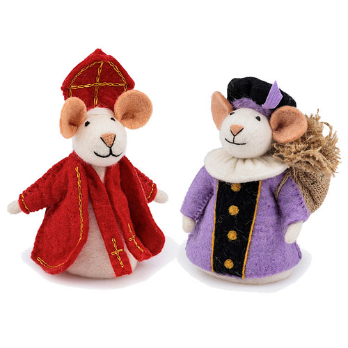Vilten Sintermuis en  Piet Lila met Jute Zak  -  18cm