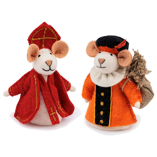 Vilten Sintermuis en  Piet Oranje met Jute Zak  -  18cm