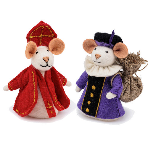 Vilten Sintermuis en  Piet Paars met Jute Zak  -  18cm