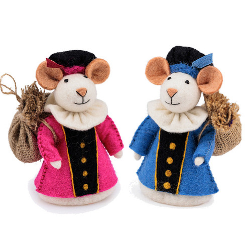 Vilten Pietermuizen Blauw en Fuchsia - 18cm