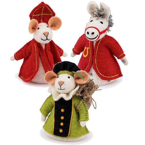 Vilten Sintermuis, Paard en  Piet Groen met Jute Zak  -  18cm