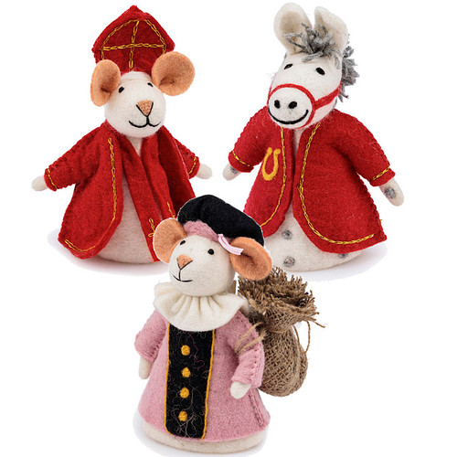 Vilten Sintermuis, Paard en  Piet Lichtroze met Jute Zak  -  18cm