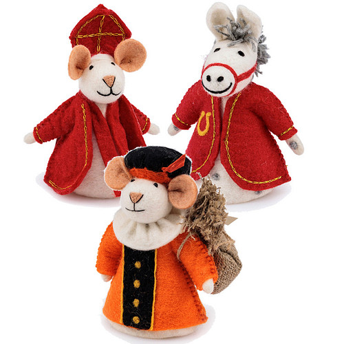Vilten Sintermuis, Paard en  Piet Oranje met Jute Zak  -  18cm