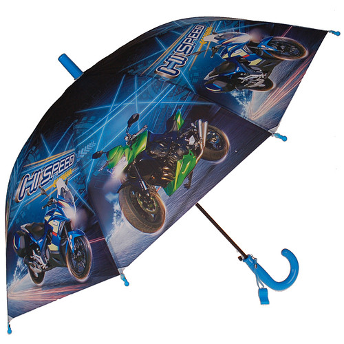Paraplu Kind - Race Motoren - Blauw - Fluitje - 80cm