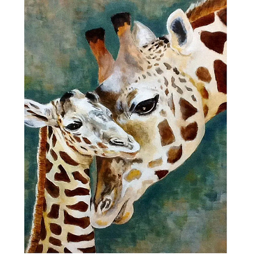Schilderen op Nummer Set - Giraffe met Jonge Giraffe - incl. Verf & Penselen - 30x40cm