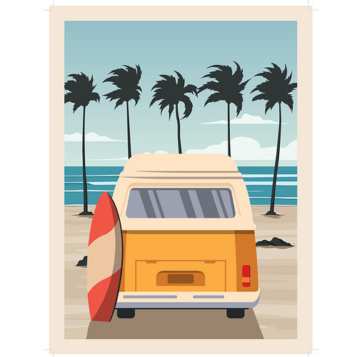Schilderen op Nummer Set - Malibu Surfs-Up Camperbusje - incl. Verf & Penselen - 30x40cm