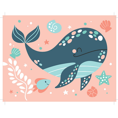 Schilderen op Nummer Set - Kind 6+ - Walvis Zeeleven Pastel - Plaat Karton + Bonusplaat - incl. Verf & Penselen - 18x24cm