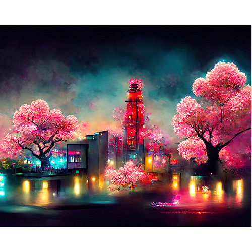 Schilderen op Nummer Set - Azië / Tempel Kersenbloesem - incl. Verf & Penselen - 40x50cm