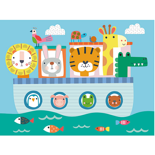 Schilderen op Nummer Set - Kind 6+ - Wilde Dieren Cartoon in Boot - Plaat Karton + Bonusplaat - incl. Verf & Penselen - 18x24cm