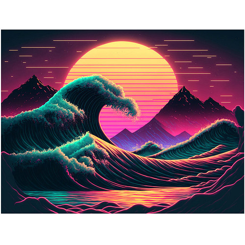 Schilderen op Nummer Set - Golven & Bergen Zonsondergang - incl. Verf & Penselen - 30x40cm