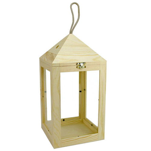 Lantaarn Vierkant Hangend - DIY-Deco & Hobby/Creatief - Duurzaam & Onbehandeld Hout & Glas - 15x15x30cm