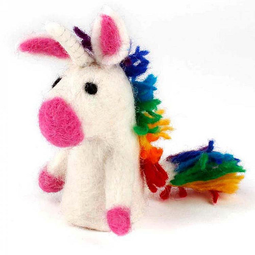 Vilten Vingerpoppetje Eenhoorn met Regenboogmanen - 10cm 