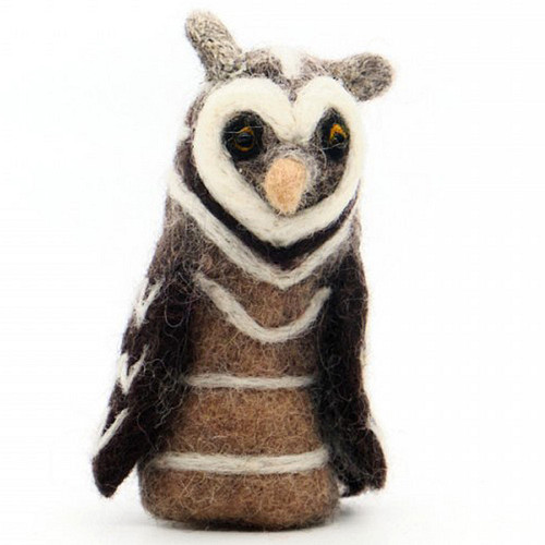 Vilten Vingerpoppetje Uil Bruinbeige- 10cm