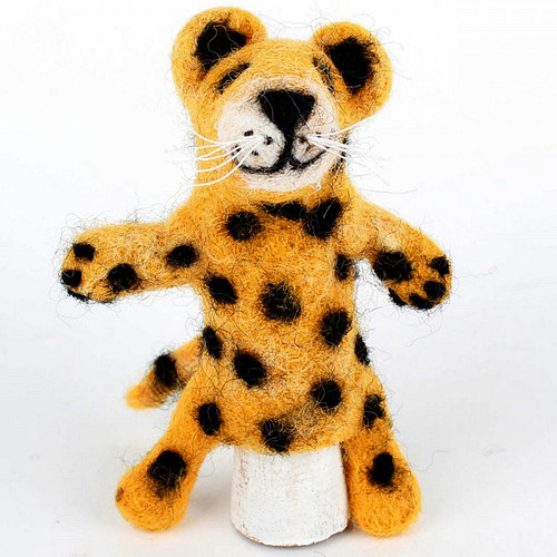 Vilten Vingerpoppetje Luipaard Geel/Zwart - 14cm