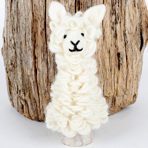 Vilten Vingerpoppetje Wollig Schaapje Wit - 9cm