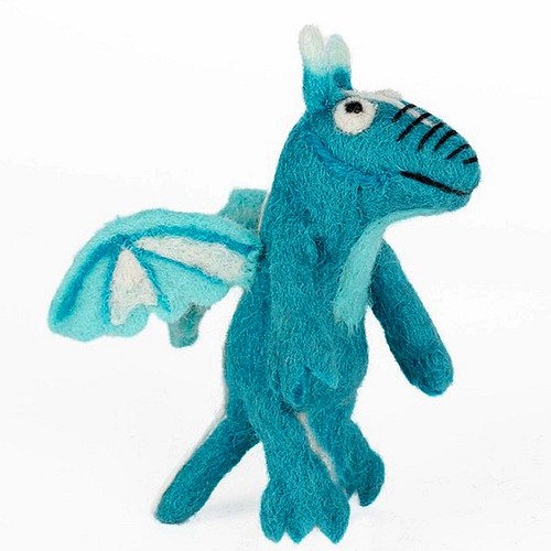 Vilten Vingerpoppetje Draakje Blauw met Vleugels - 16cm