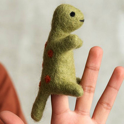 Vingerpoppetje Wolvilt - Dinosaurussen T-Rex Groen - Handmade&Fairmade - 12x4cm