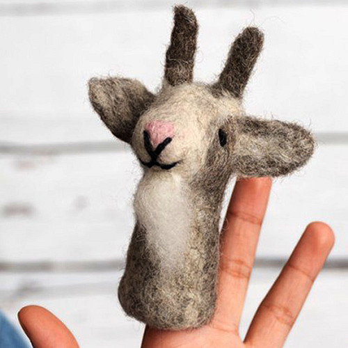 Vingerpoppetje Wolvilt - Geit 3D - Grijs/Wit - Handmade&Fairmade - 12cm