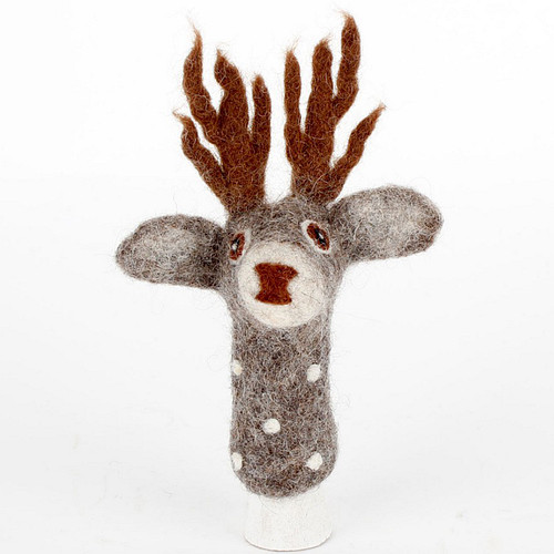 Vingerpopje Vilt - Hert - Grijs 3D - 12x10cm - Fairtrade