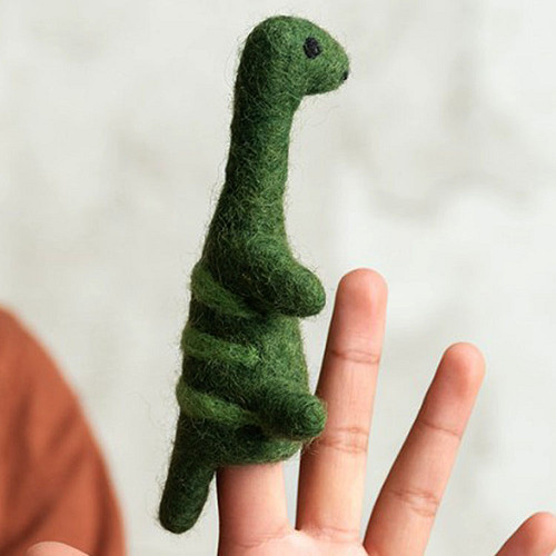 Vingerpoppetje Wolvilt - Dinosaurussen Brontosaurus Groen - Handmade&Fairmade - 12x7cm