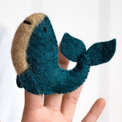 Vingerpoppetje Wolvilt - Sealife - Walvis - Handmade&Fairmade - Homedeco - 10x6cm