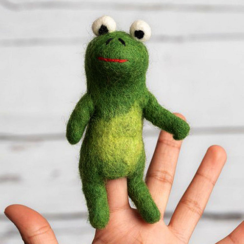 Vingerpoppetje Wolvilt - Kikker 3D Groen - Handmade&Fairmade - 12cm