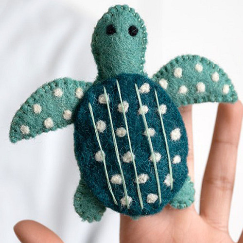 Vingerpoppetje Wolvilt - Sealife - Schildpad - Handmade&Fairmade - Homedeco - 10x9cm