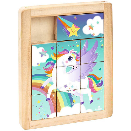 Schuifpuzzel Hout - Eenhoorn - 13,5x10,6cm - Moses