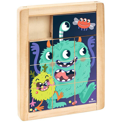 Schuifpuzzel Hout - Monster - 13,5x10,6cm - Moses