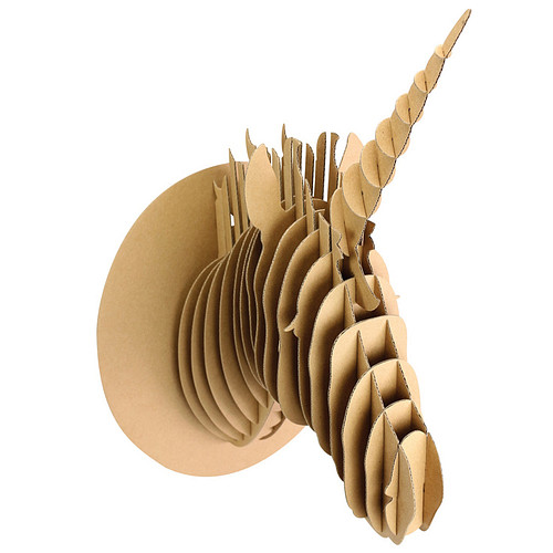3D Model Karton Puzzel - Eenhoorn Unicorn Hoofd Muurschild - DIY Hobby Knutsellen - 25x40x28cm