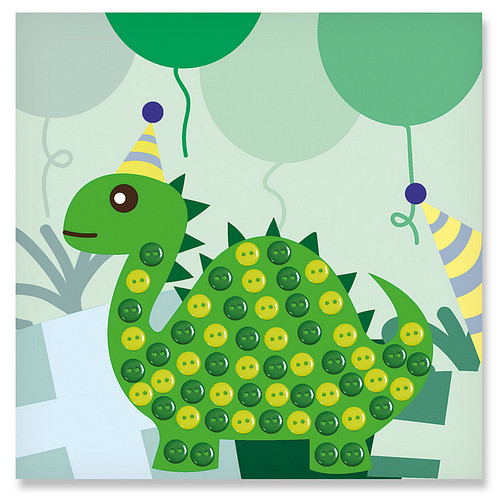 Knutselset Kind 3+ - Dinosaurus Feestje Groen - Knopen Plakken 64st - Hobby - 22x22cm