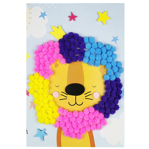 Knutselset Kind 3+ - Koning Leeuw Sterren - Pompoms Vorm Plakken - Hobby - 15x21cm