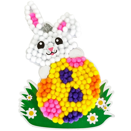 Knutselset Kind 3+ Pasen - Paashaas & Paasei - Pompoms Set Vorm Plakken - Hobby - 15x20cm